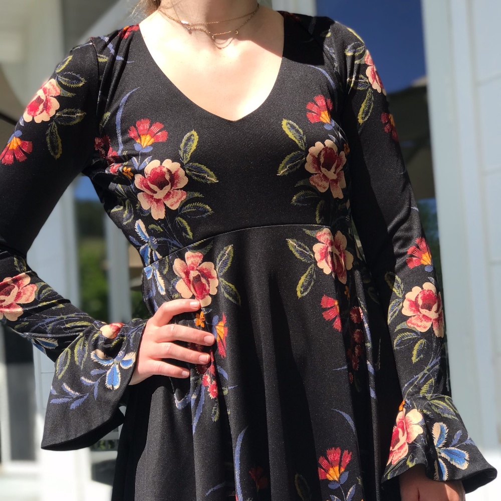 Free People Black Floral Dress